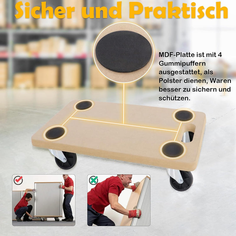 UISEBRT 2 Stück Transportroller 580 x 290 x 108mm Rollbretter Transport aus MDF-Platte Möbelroller T