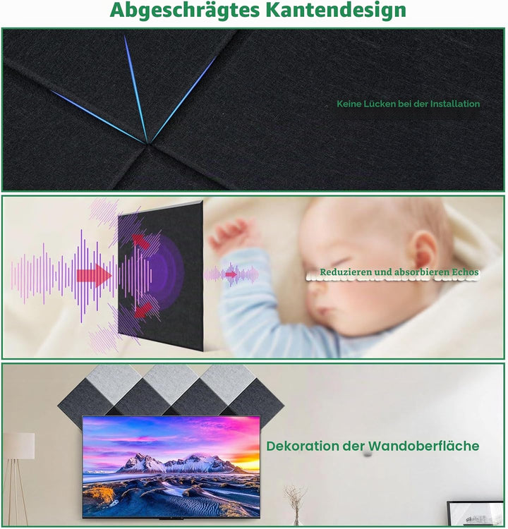 Akustische Paneele, AGPTEK 12 Packs Selbstklebende Akustische Paneele Schalldichte Schwarze Wandpane