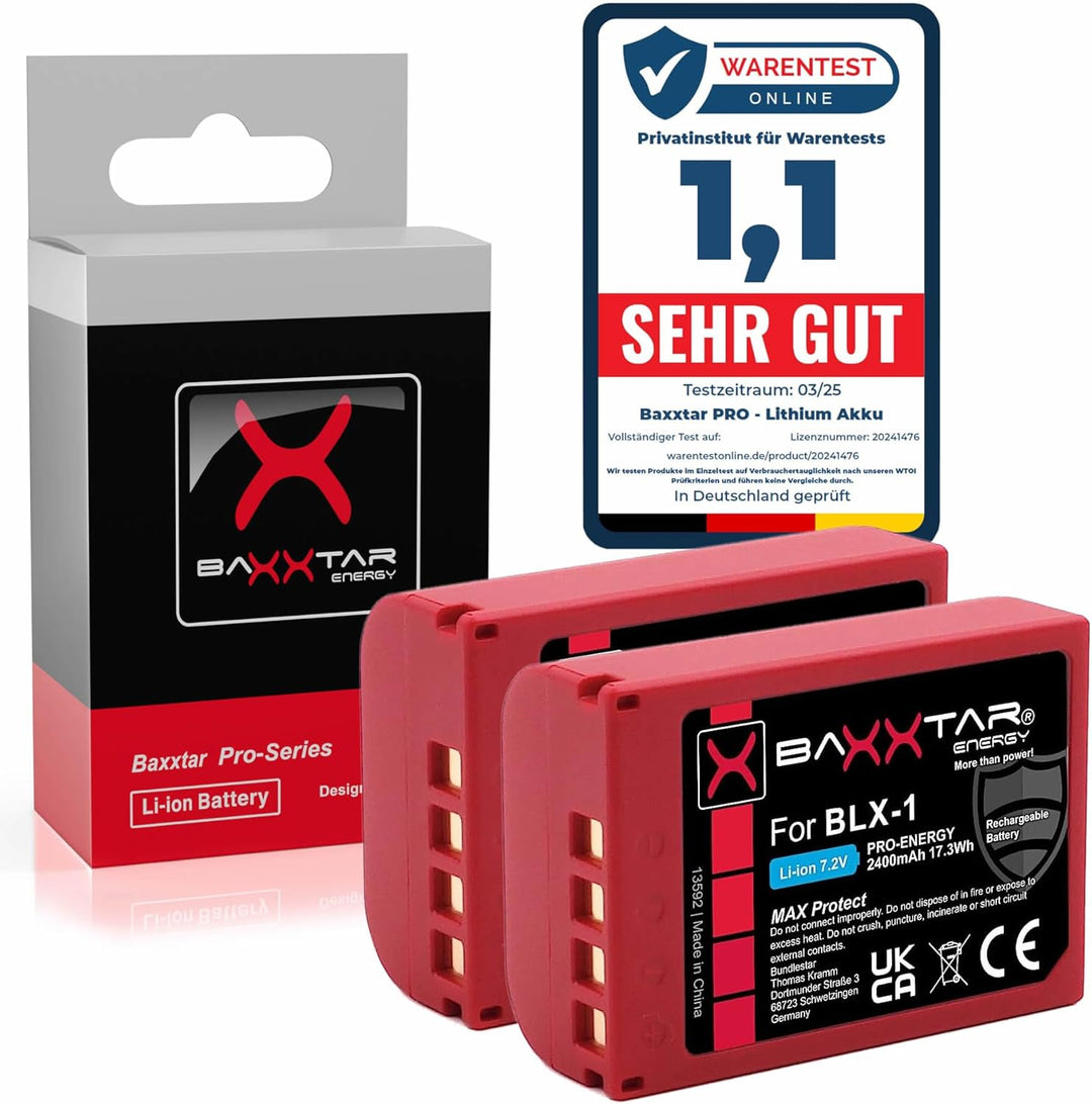 Baxxtar MaxProtect BLX-1 Akku (2X 2400mAh) mit NTC-Sensor und V1 Gehäuse - für OM-1 2x BLX-1 MaxProt
