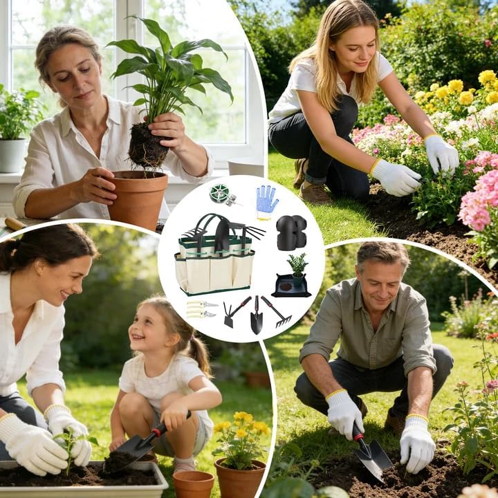 GPANDAG Gartenwerkzeug Set - 10 teilig Gartengeräte Set mit rutschfestem Griff, Gartenset zum Pflanz