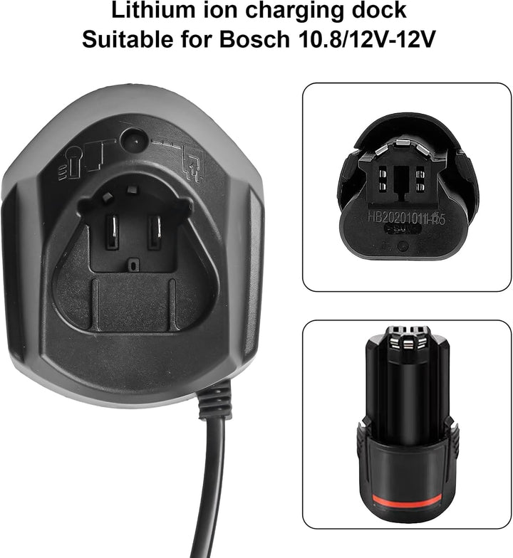 12V Li-ion Ladegerät für Bosch, Professional 10.8V-12V AL1115CV Akkus Schnellladegerät, Akkuschraube