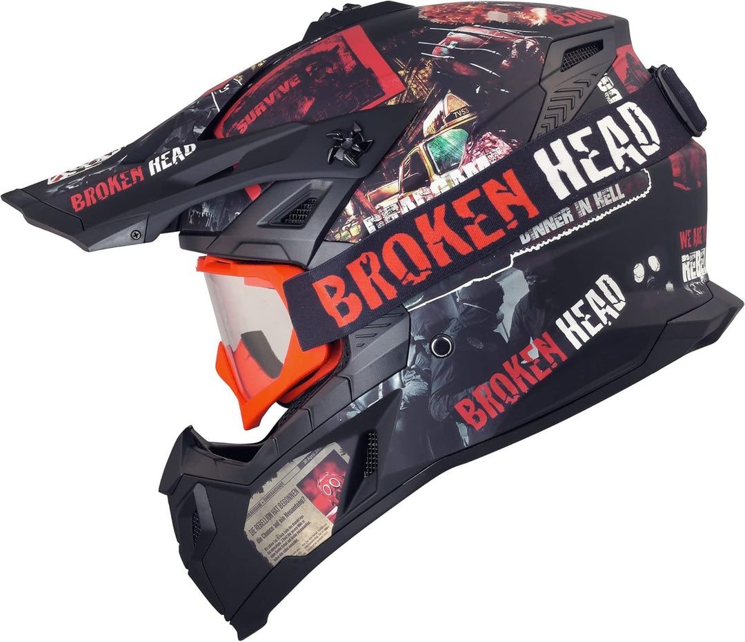 Broken Head Motocross-Helm Resolution - MX-Helm - Supermotohelm S (55-56 cm) Schwarz-Rot-MX, S (55-5