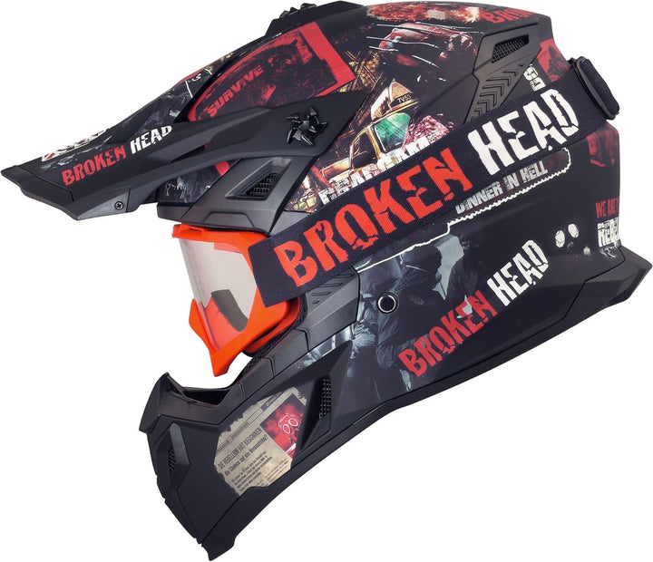 Broken Head Motocross-Helm Resolution - MX-Helm - Supermotohelm S (55-56 cm) Schwarz-Rot-MX, S (55-5