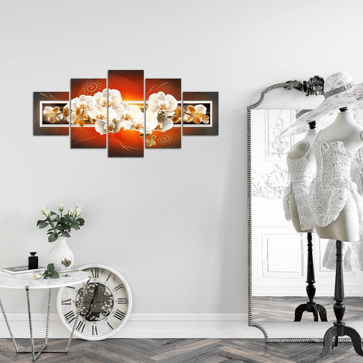 Runa Art Wandbilder Blumen Orchidee 5 Teilig Bild auf Vlies Leinwand Deko Wohnzimmer Abstrakt Rosa O