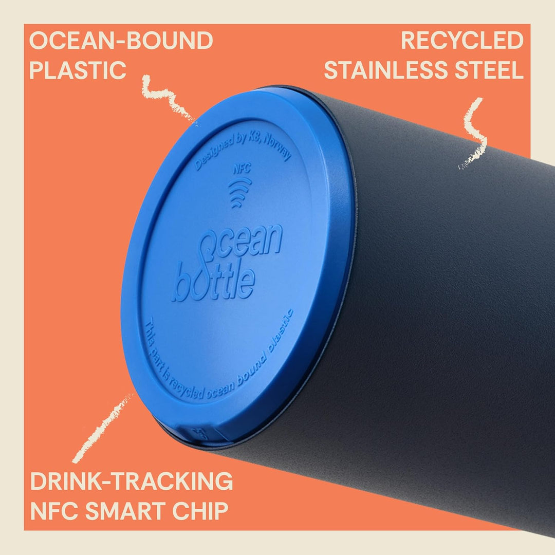 Ocean Bottle Brühflasche aus recyceltem Edelstahl, umweltfreundlich und wiederverwendbar, Ozeanblau,