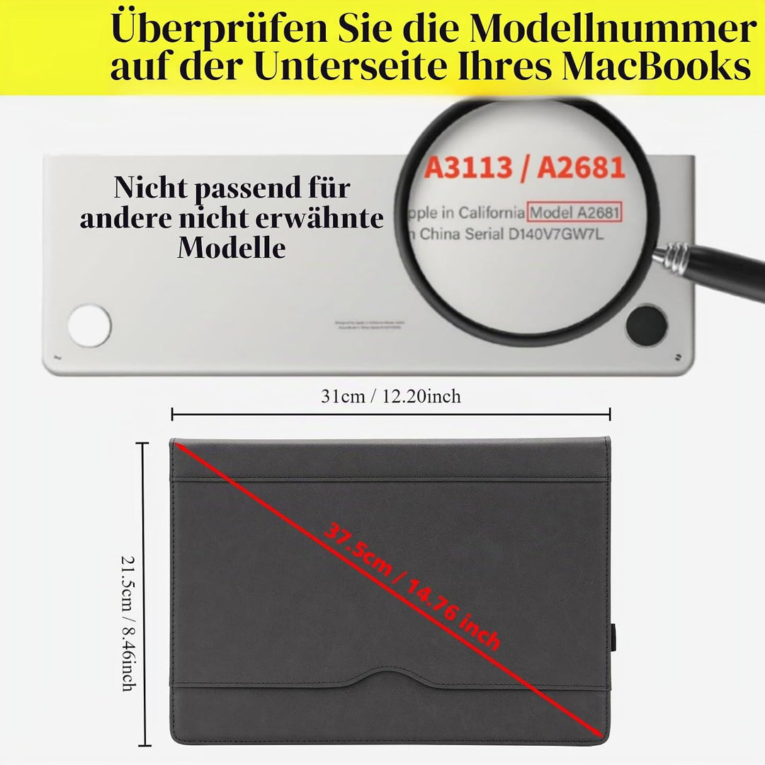 TYTX Lederhülle Kompatibel mit MacBook Air 2022 13,6 Zoll M2 A2681, Laptop-Hülle Folio Book Schutzhü