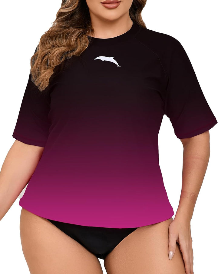 Halcurt UV Shirt Damen Übergrösse Rash Guard Kurzarm UPF 50+ Badeshirt UV Schutz Schwimmshirt Schnel
