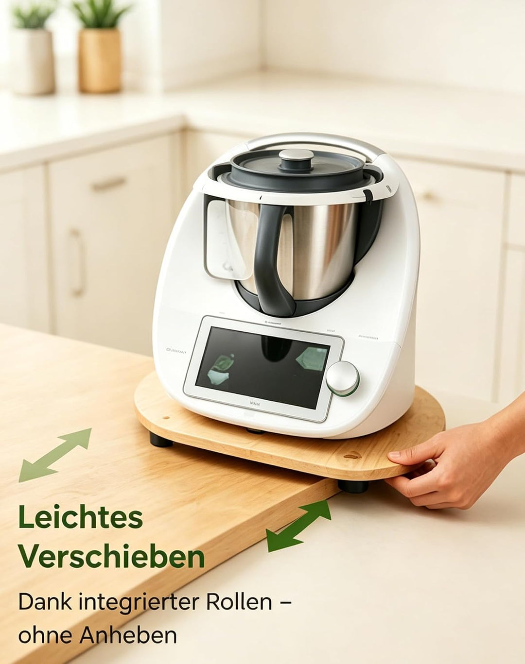 Gleitbrett für Thermomix TM7, Brett für Thermomix mit Rollen &amp; Gummifüssen, Schützt die Waage, Robus