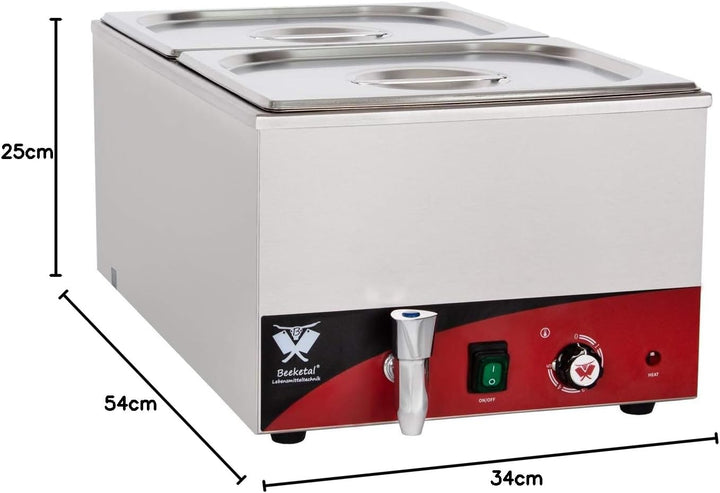 Beeketal 'BBM-2' Gastronorm Bain Marie mit Ablaufhahn, Profi Gastro Speisewärmer inkl. 2 x (GN) 1/2