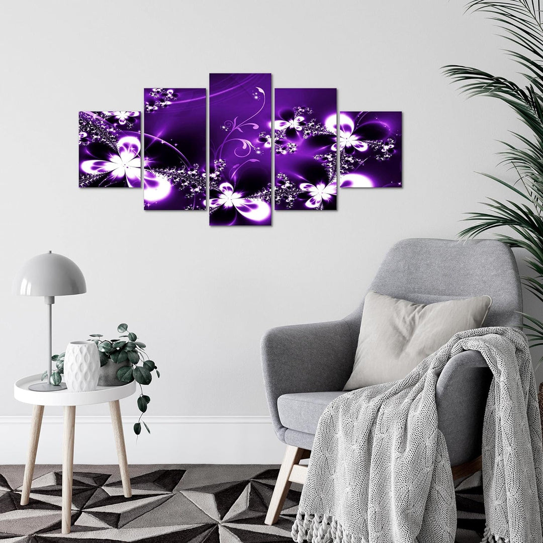 Runa Art Wandbilder Abstrakt Blumen 5 Teilig Bild auf Vlies Leinwand Deko Wohnzimmer Violett Lila 10