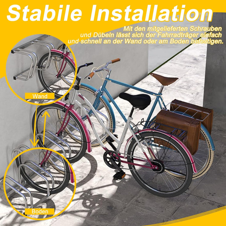 HENGMEI Fahrradständer Für 6 Fahrräder Stahl Mehrfachständer Radabstand für 30-65mm Reifenbreite Büg