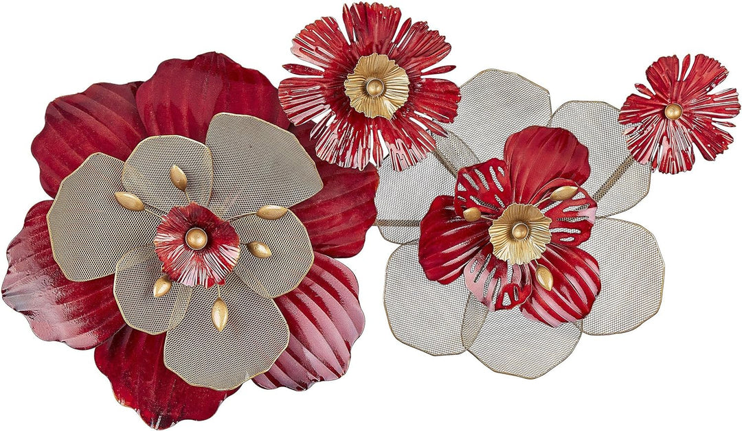 Wanddekoration Blumen Metall rot / gold einteilig handgemacht Modern Scandium