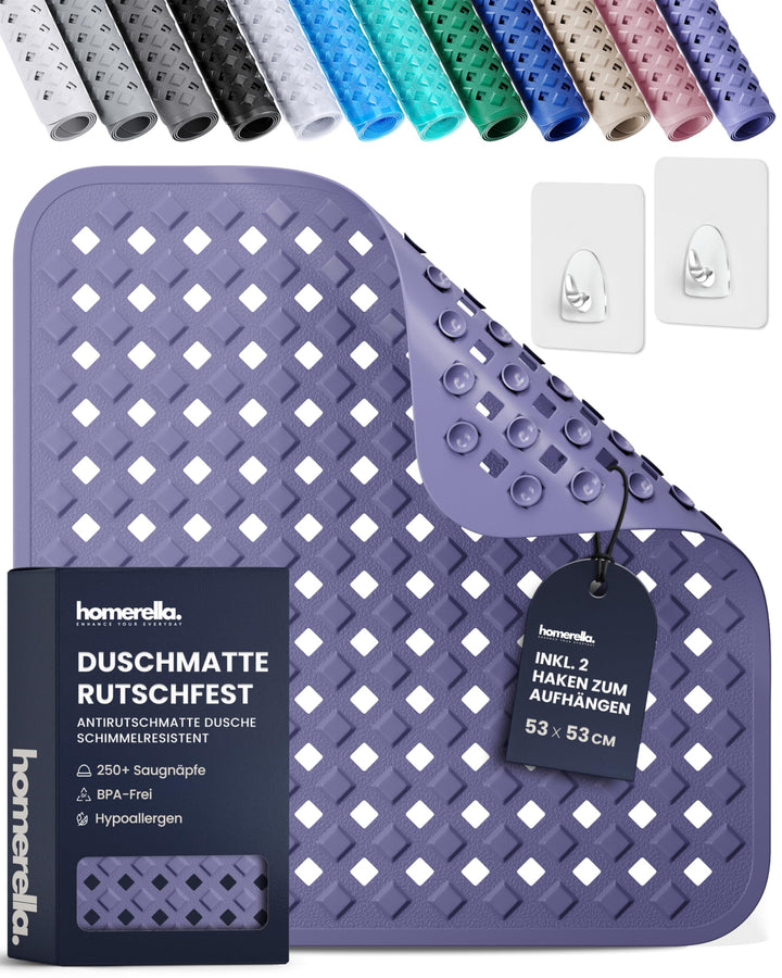homerella© Duschmatte rutschfest 53x53cm, INKL. AUFHÄNGUNG, Antirutschmatte Dusche, schimmelresisten