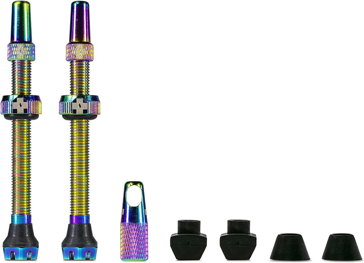 Muc-Off Unisex-Erwachsene Regenbogenfarbige, 44 mm Presta Tubeless Ventile, 44mm Bundle mit Reifendi