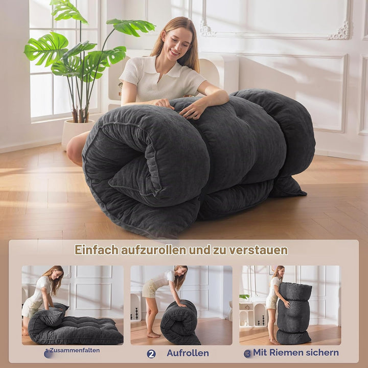 MAXYOYO Futon Matratze, Chenille-Stoff, 15cm Dick Bodenmatratze Verwendbar als Schlafsofa, Geknöpft