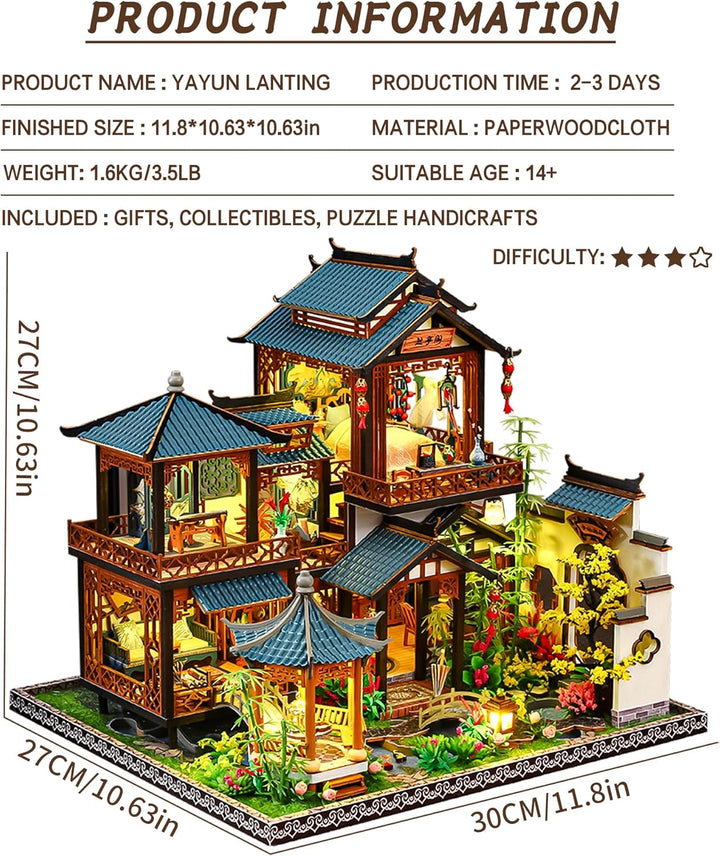 Spilay DIY Miniature House, Chinesisches Gartenhaus Miniatur Puppenhaus mit Musikbox & Staubschutzha