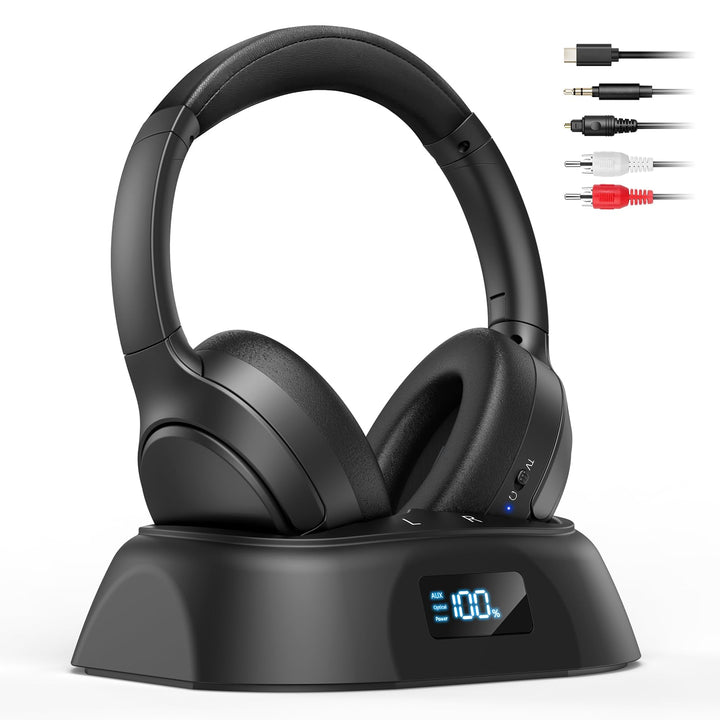 Doohoeek TV Kopfhörer Kabellos, Bluetooth 5.3 Over-Ear Headphones mit Ladestation&Digital Display, P