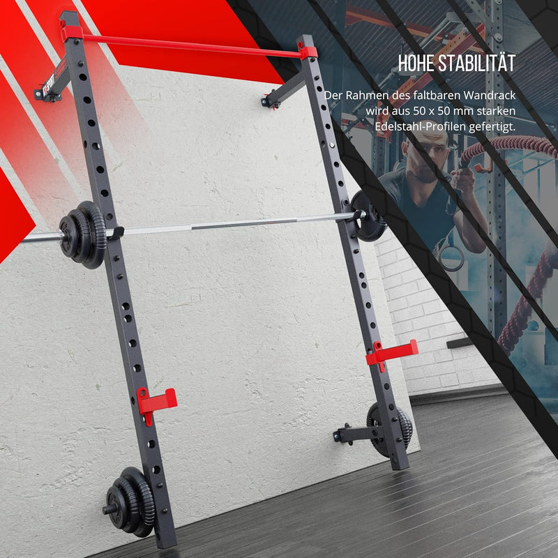 K-Sport: Wandrack – Squat Rack mit Klimmzugstange zur Wandmontage bis 225 kg belastbar I Kniebeugest