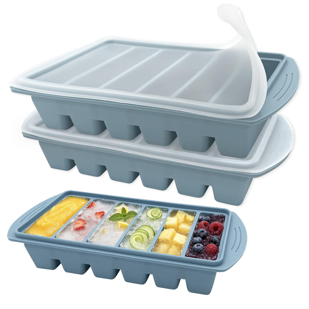 VEEKAY 2er Set Silikon Gefrierform mit Deckel, Gefriertablett, 125ml Portionsform für Suppe &amp; Brühe,