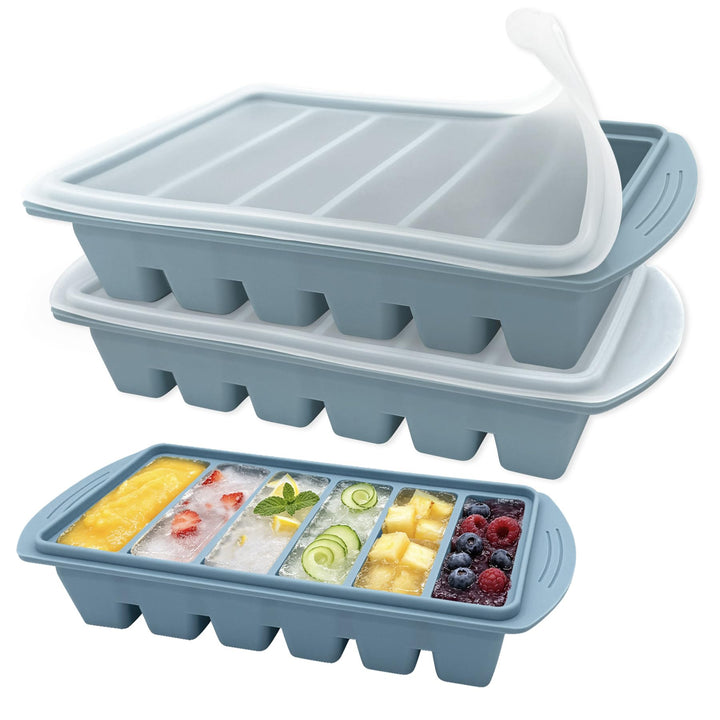 VEEKAY 2er Set Silikon Gefrierform mit Deckel, Gefriertablett, 125ml Portionsform für Suppe &amp; Brühe,