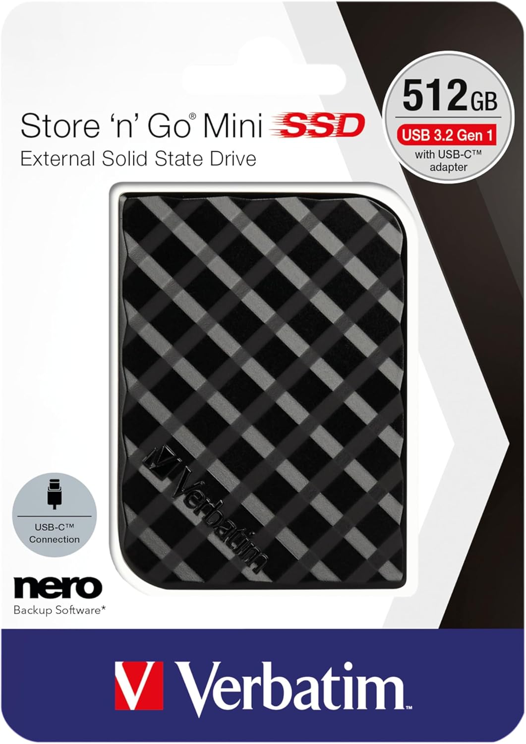 Verbatim Store 'n' Go Mini SSD, 512 GB, Schwarz, 35 g, Externe SSD, USB 3.0 SSD, SSD extern, für Win