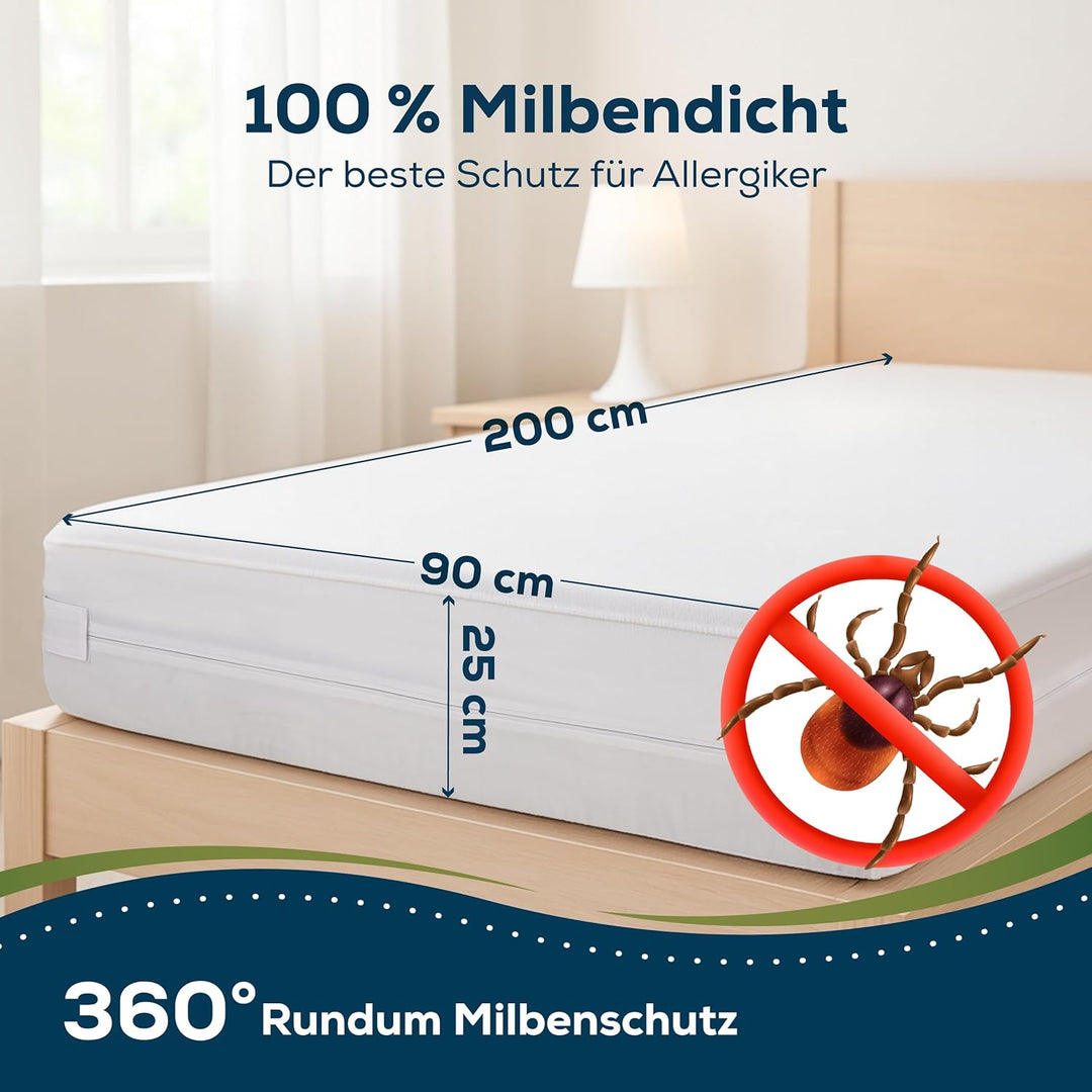 Sensalou Matratzenbezug 90 x 200 x 25 cm Wasserdicht und Milbendicht als Encasement gegen Hausstaubm