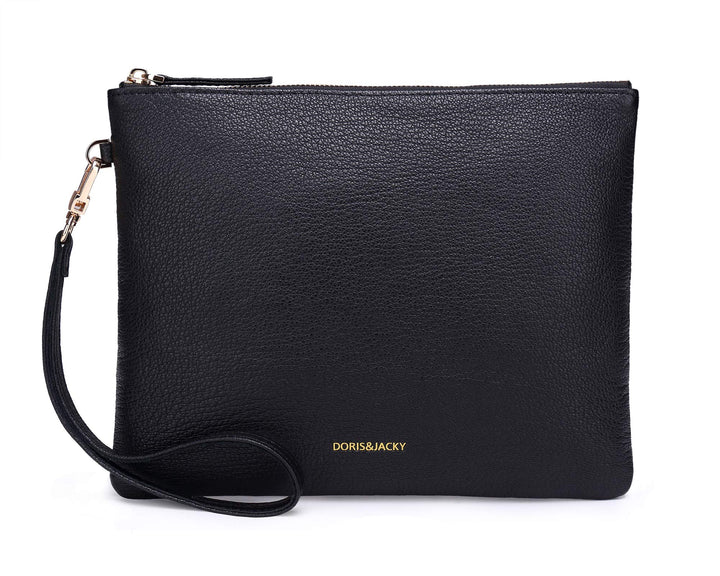 Doris&Jacky Damen Echtes Leder Clutch Schaffell Geldbörse Abendtasche mit Handschlaufe Braun-ziegenf