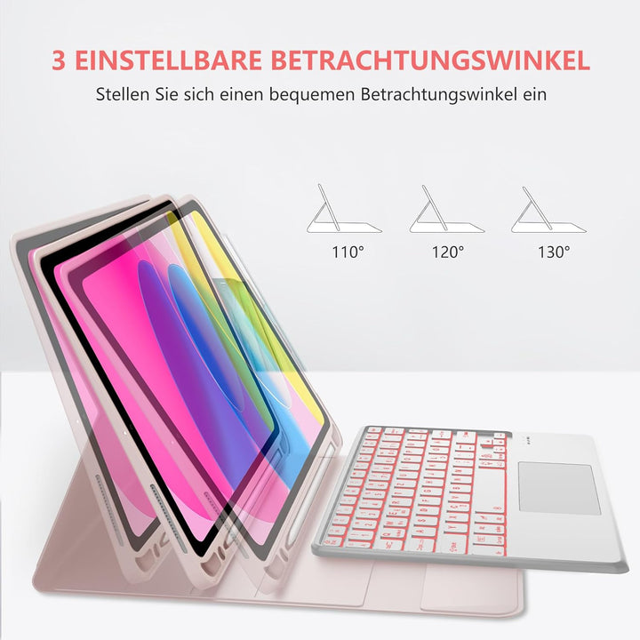 Touchpad Tastatur für iPad 10 2022 10.9 Zoll/11 Generation A16 2025 11 Zoll, Hülle Beleuchtete Bluet