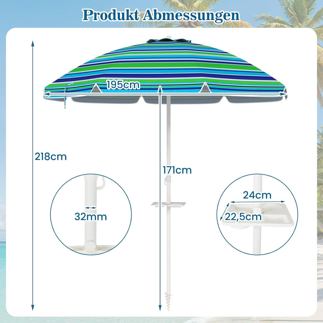 GOPLUS Strandschirm, Sonnenschirm um 30° knickbar, Gartenschirm UV 50+, Tischschirm mit Bodenhülse,