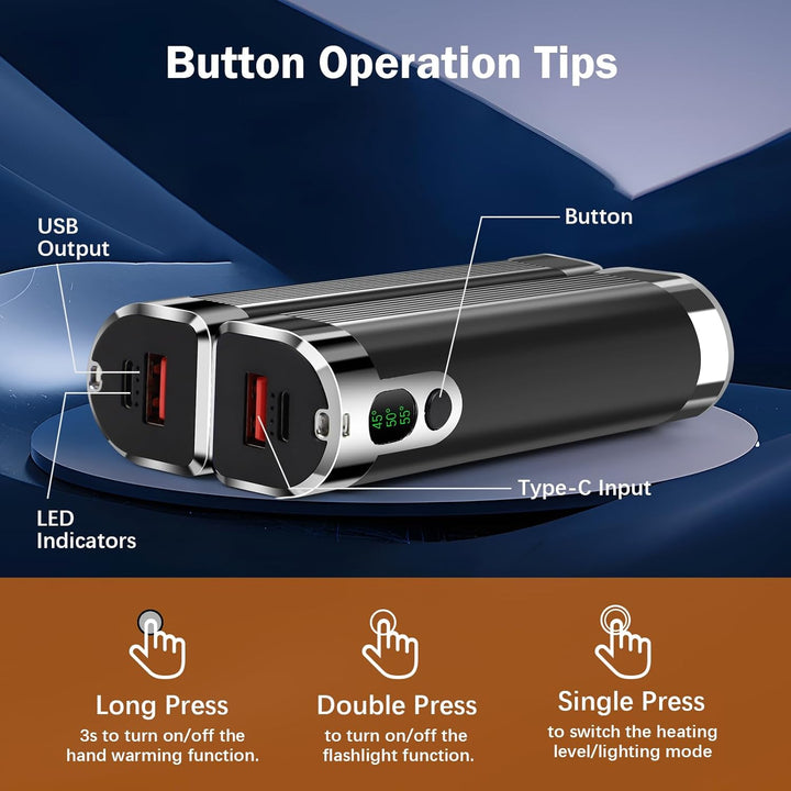 Handwärmer Wiederaufladbar 2 er,10000mAh Tragbarer Taschenwärmer,3 in1USB Batteriebetriebener Elektr