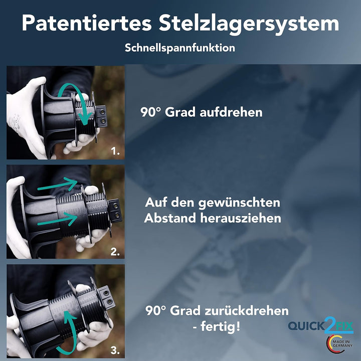 QUICK2FIX® Plattenlager/Stelzlager höhenverstellbar 75-195mm (Grösse XL) - Fugenkreuz | 12 Stk. Grös