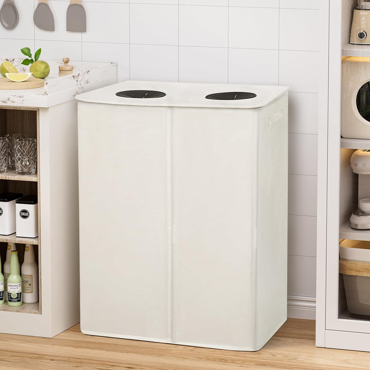 WOWLIVE Pfandflaschen Sammelbehälter 160L wit 2 fächer & 2 Tragetasche,Flaschensammler mit Loch Küch