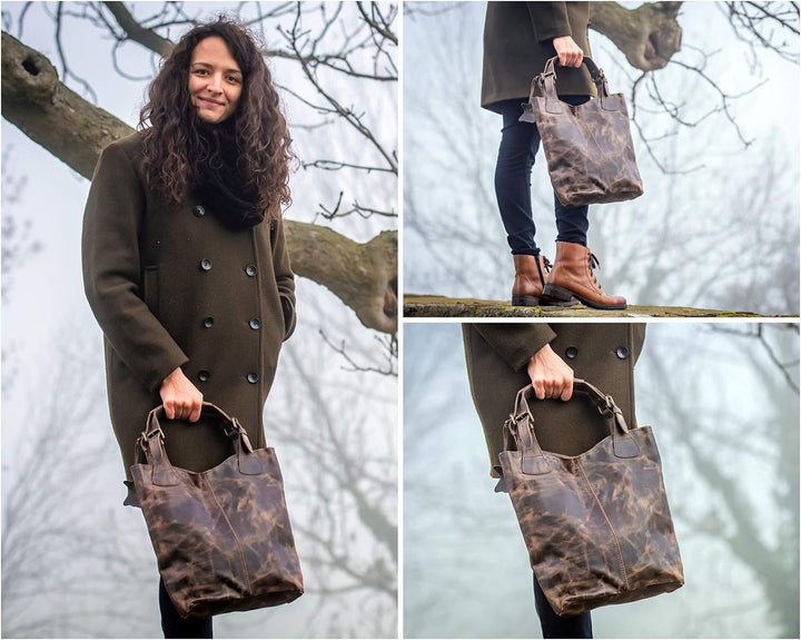 LECONI Henkeltasche Echt-Leder Vintage-Look Damentasche Handtasche für Damen Shopper für Freizeit, B