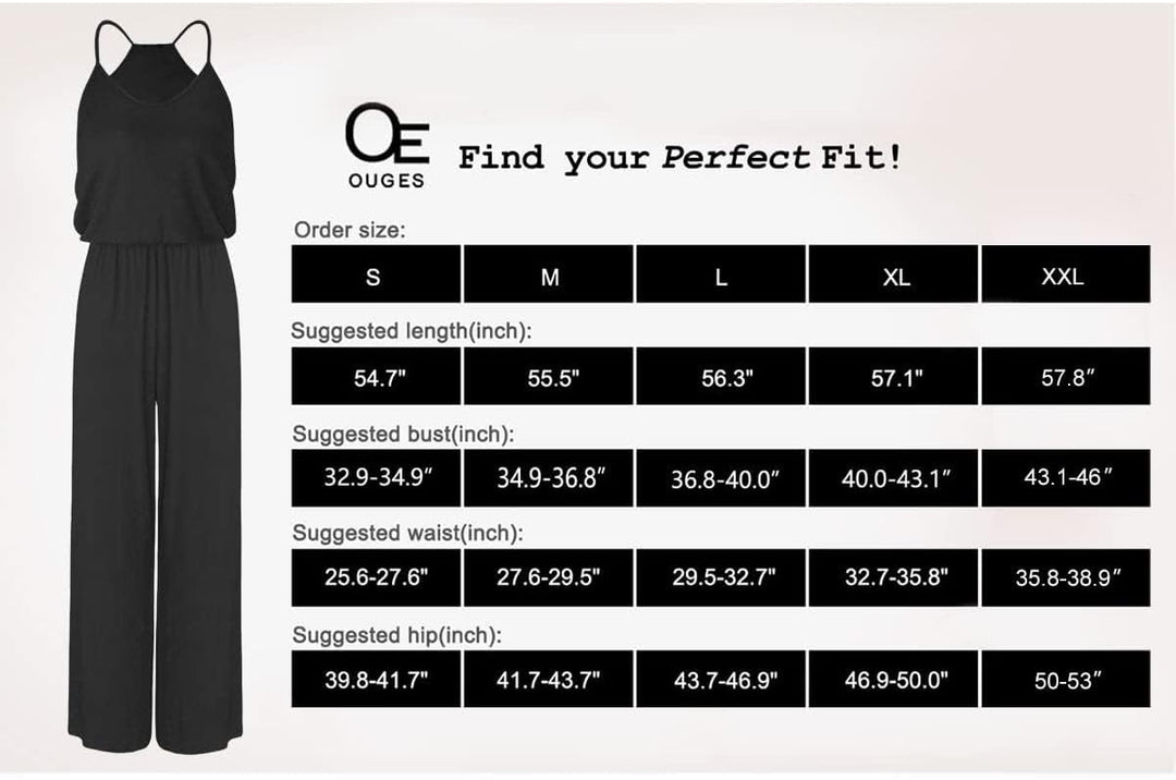 OUGES Damen Sommer Ärmellos Jumpsuit Overall Lang Hosenanzug Casual Playsuit Romper mit Taschen S We