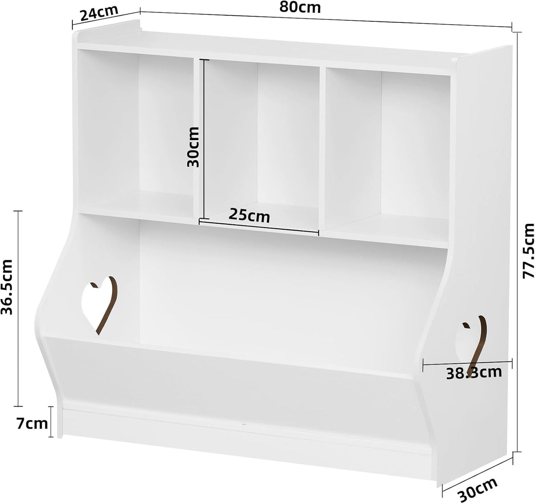 LELELINKY Bücherregal Kinder mit 4 Ablagefächer, 80 x 38 x 77 cm,Weiss | Kinder Bücherregal , Grosse