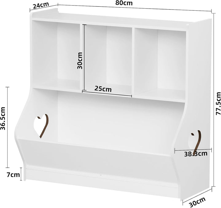 LELELINKY Bücherregal Kinder mit 4 Ablagefächer, 80 x 38 x 77 cm,Weiss | Kinder Bücherregal , Grosse