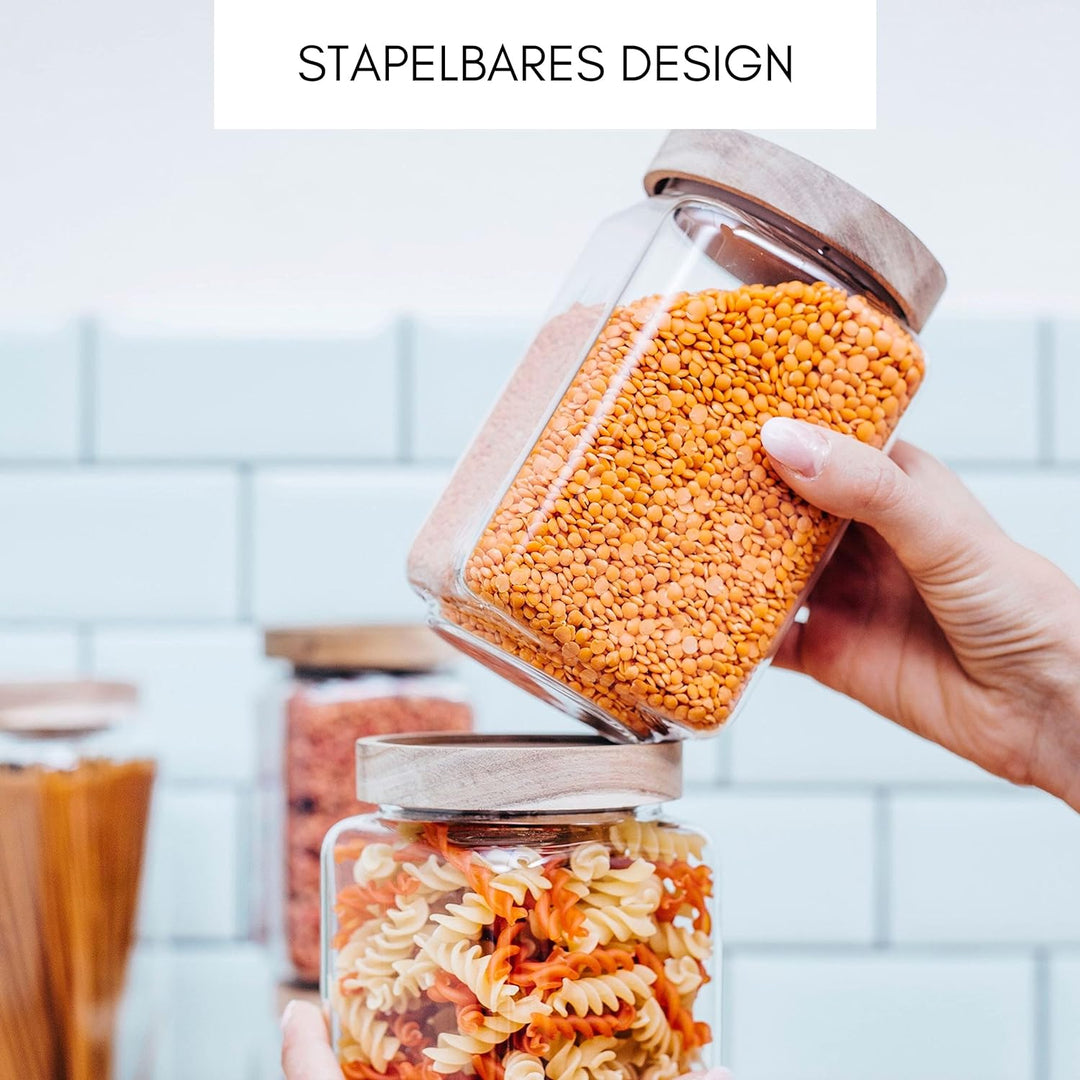 Econovo® Vorratsgläser mit Deckel eckig (3-teilig) Vorratsdosen mit Deckel Glas, stapelbar & luftdic