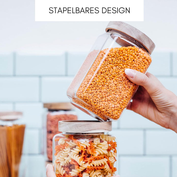 Econovo® Vorratsgläser mit Deckel eckig (3-teilig) Vorratsdosen mit Deckel Glas, stapelbar & luftdic