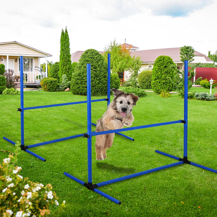 Blau 4X Hürden für Hunde Agility-Ausrüstung Slalom Stangen Höhenverstellbar Slalom Training Training