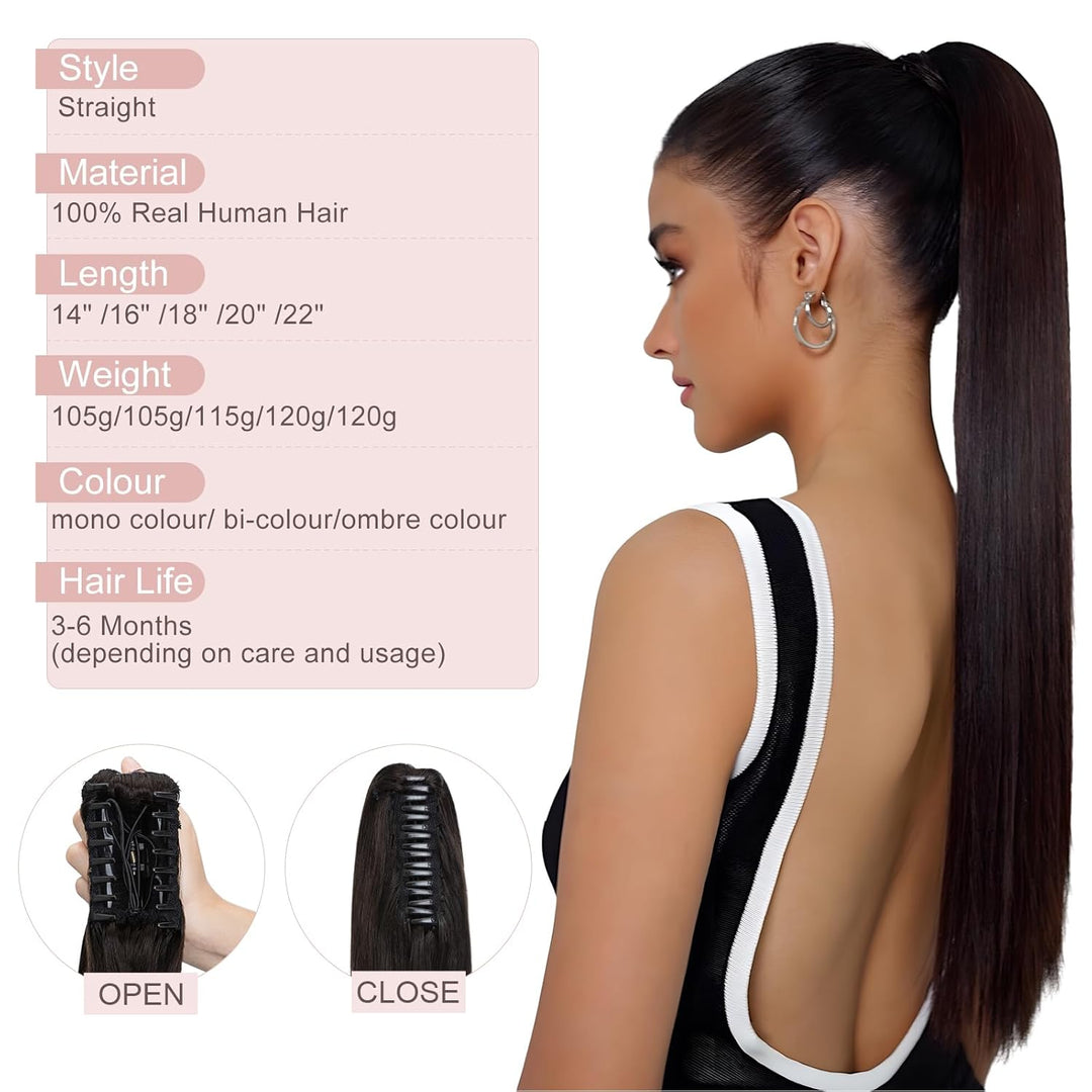 Clip in Pferdeschwanz Extensions Echthaar Haarteile Echthaar Ponytail Extension 7A Remy Hair Glatt Z