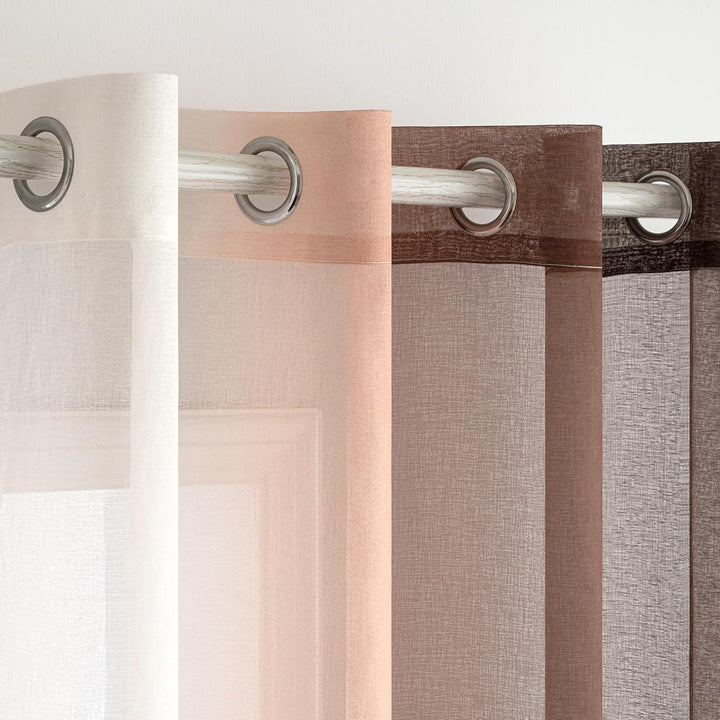 Woaboy 2er Set Voile Vorhang Zweifarbiger Vorhang mit Ösen Transparente Gardine Ösenschal Dekoschal