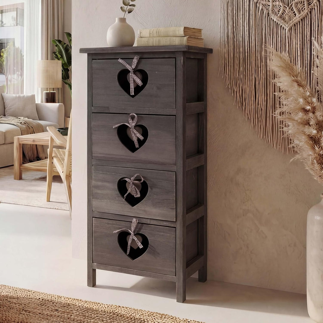 Mendler Kommode Forli, Schubladenkommode Schrank, 4 Schubladen mit Herzen 70x29x25cm, Shabby-Look, V