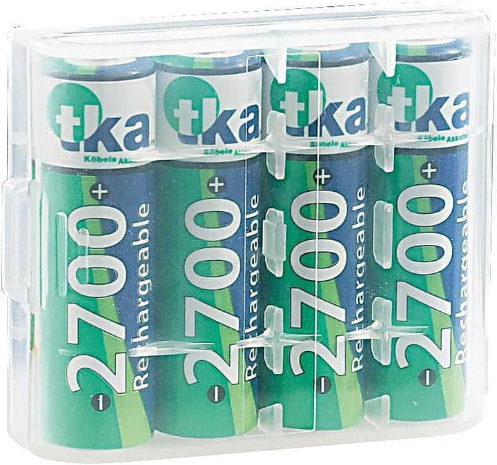 tka Köbele Akkutechnik AA Batterien: 20er-Set NiMH-Akkus Typ AA/Mignon, 2.700 mAh, mit Aufbewahrungs