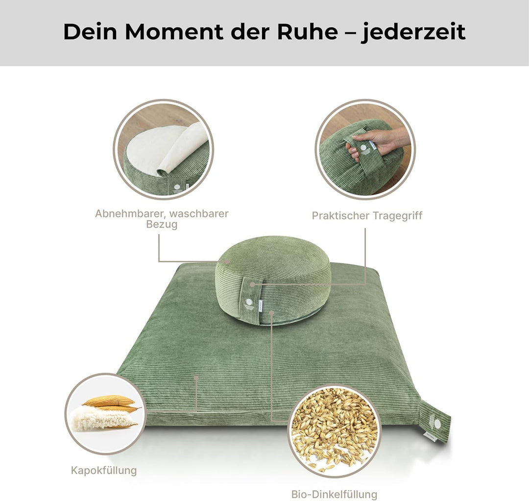 INNER PEACE Meditationskissen Set Cord XL Premium | Rundes Meditationskissen & Zabuton Meditationsma