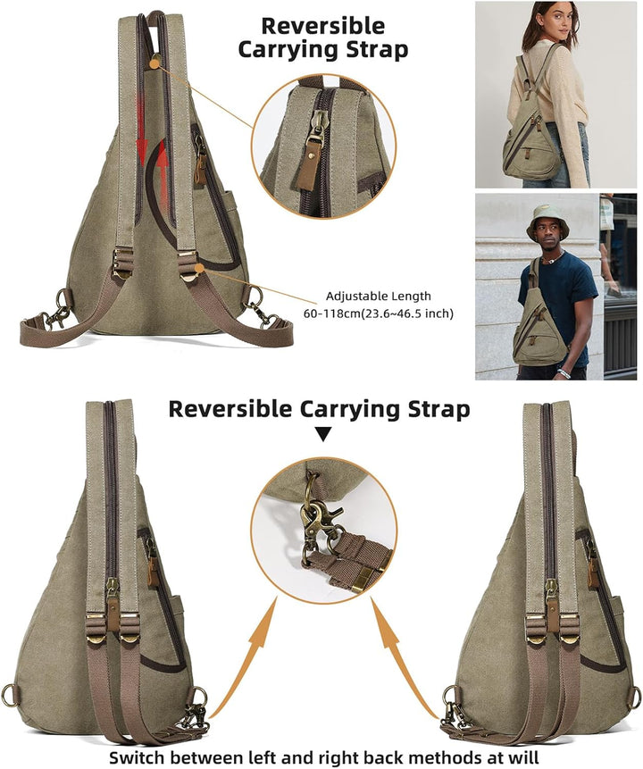KL928 Canvas Sling Bag Rucksack Damen und Herren – Schulterrucksack Umhängetasche Crossbag Verstellb