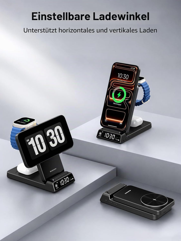 3-in-1 Wireless Ladestation für Apple, Faltbare Magnetische Ladestation für iPhone 17e/17 Pro Max/16