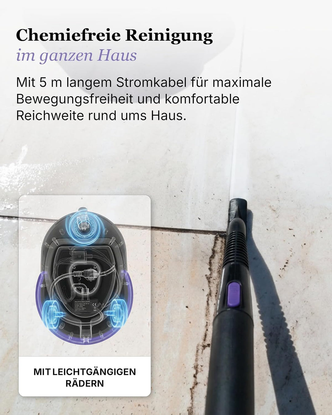 Motionflow PRO Dampfreiniger für alles - 1500W Hochdruck Steam Cleaner mit Edelstahlboiler für Polst