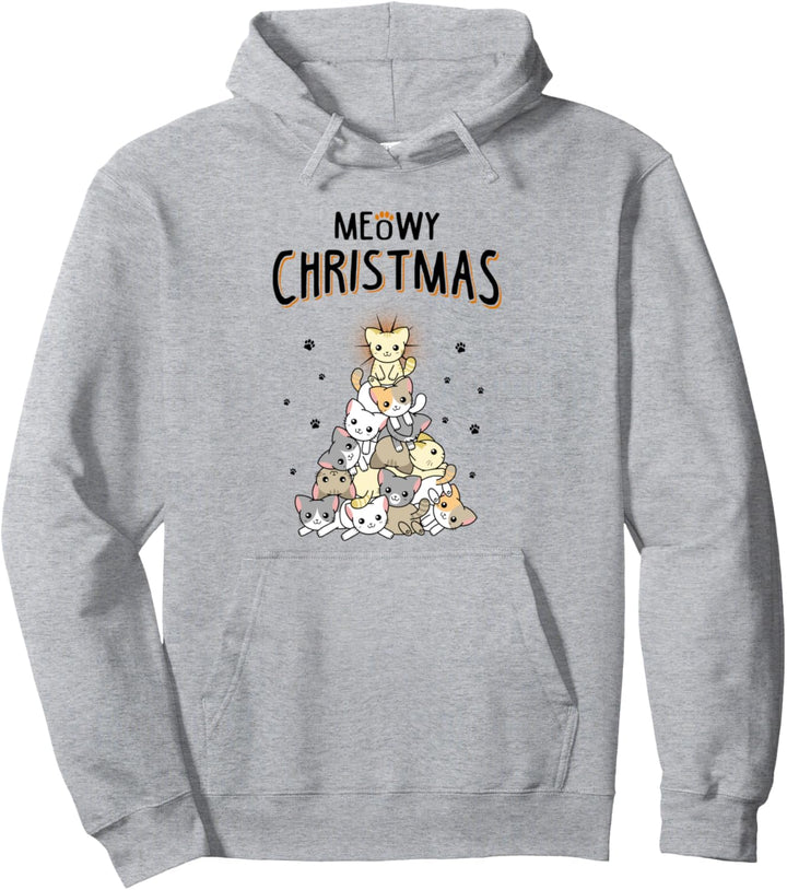 Meow Christmas Cute Cat Lover Funny Ugly Christmas Pullover Hoodie