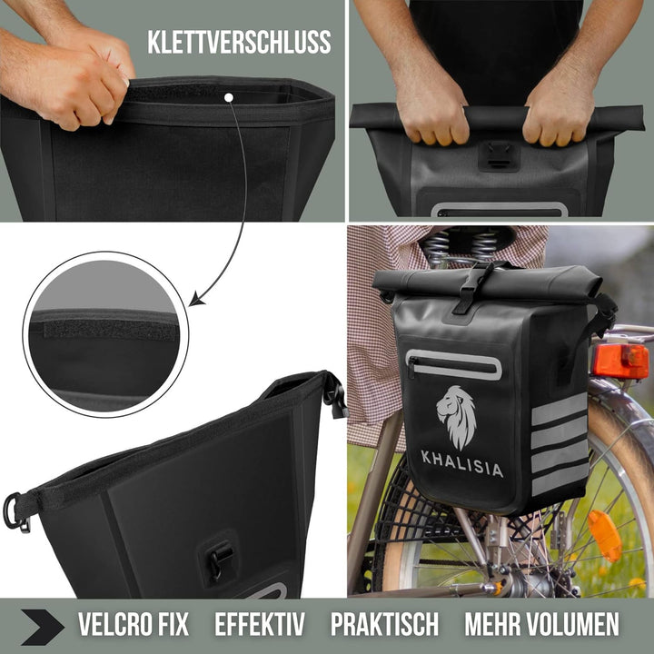 KHALISIA Fahrrad Rucksack Gepäcktasche | wasserdichte Fahrrad-Tasche mit Rucksackfunktion 3 in 1 | i