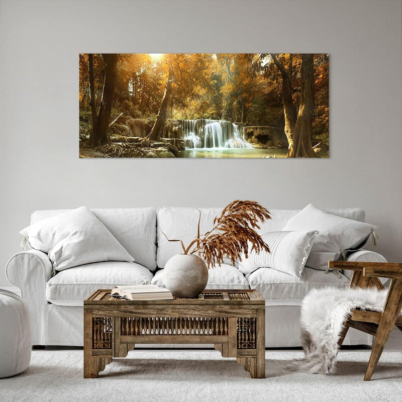 Wandbilder Dekoration Wohnzimmer Park Wasserfall Wasser Panorama Bilder auf Leinwand 120x50cm Leinwa